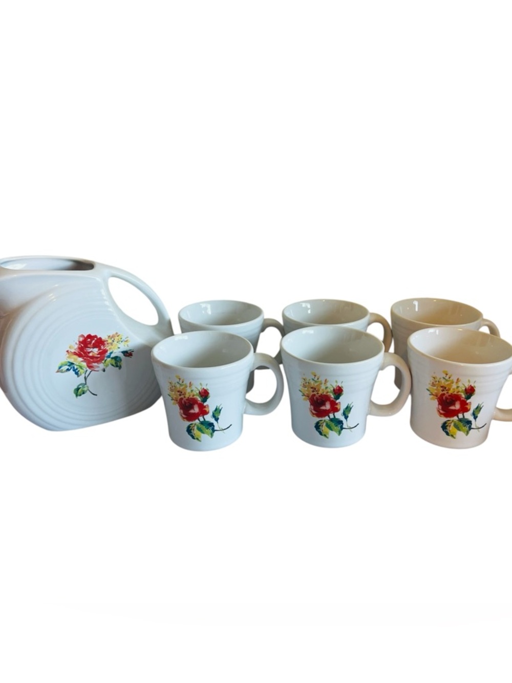Fiesta Disc Pitcher Floral Bouquet with Matching Set of 6 Cups